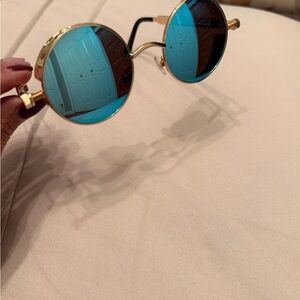 Gold and Blue:and Black Women's mirrored Sunglasses